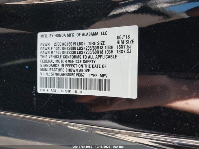 Honda ODYSSEY EX 2019 5FNRL6H58KB019367 Image 9