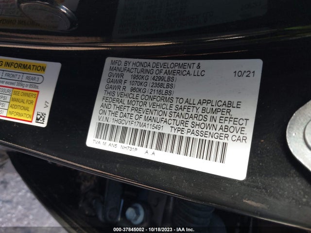 2021 HONDA ACCORD SEDAN LX VIN: 1HGCV1F17MA115491