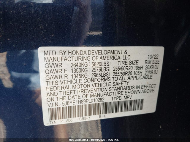 2023 ACURA MDX ADVANCE PACKAGE VIN: 5J8YE1H89PL010282