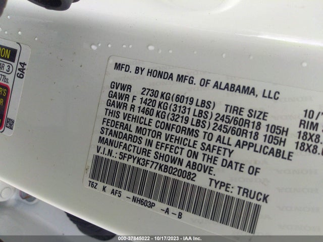 Honda Ridgeline Rtl-e 2019 5FPYK3F77KB020082 Image 9