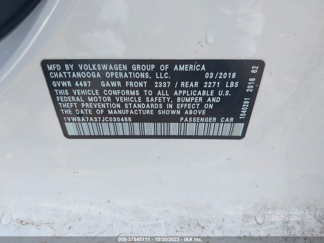 1VWBA7A37JC030455 Volkswagen Passat 2.0t Se