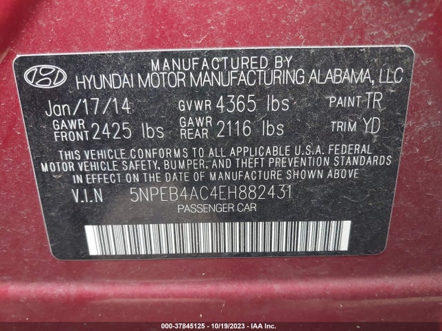 Hyundai SONATA GLS 2014 5NPEB4AC4EH882431 Image 9