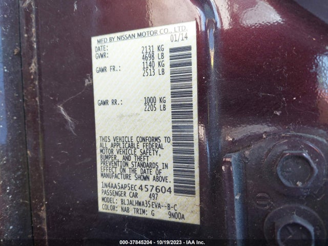 Nissan Maxima 3.5 Sv W/premium Pkg 2014 1N4AA5AP5EC457604 Image 9