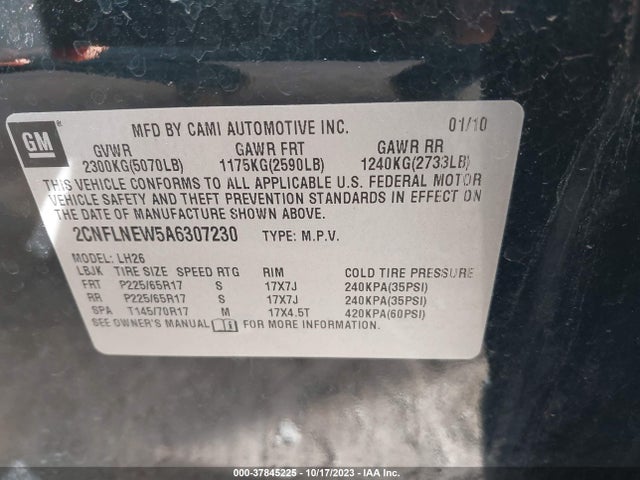 2010 CHEVROLET EQUINOX LT W/2LT VIN: 2CNFLNEW5A6307230