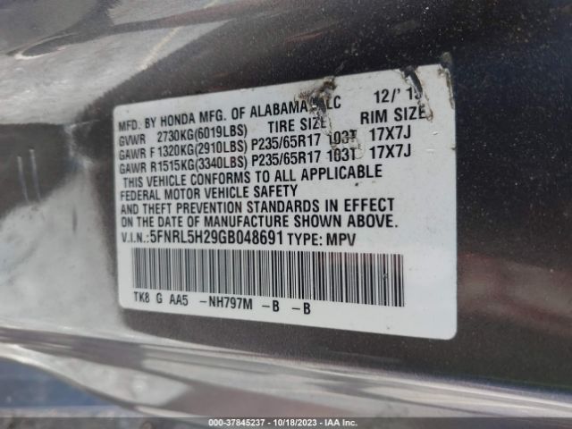 5FNRL5H29GB048691 Honda ODYSSEY LX