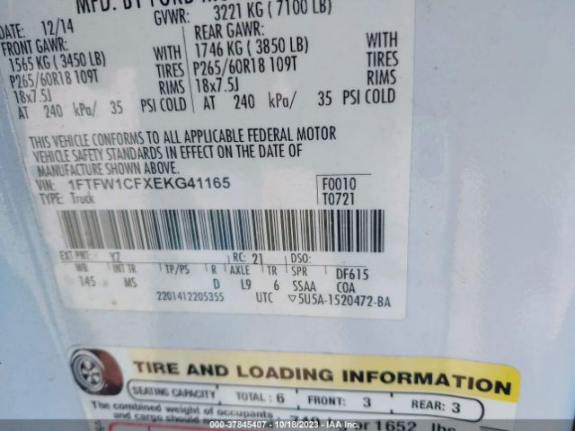 1FTFW1CFXEKG41165 Ford F-150 Xl/stx/xlt/fx2/lariat