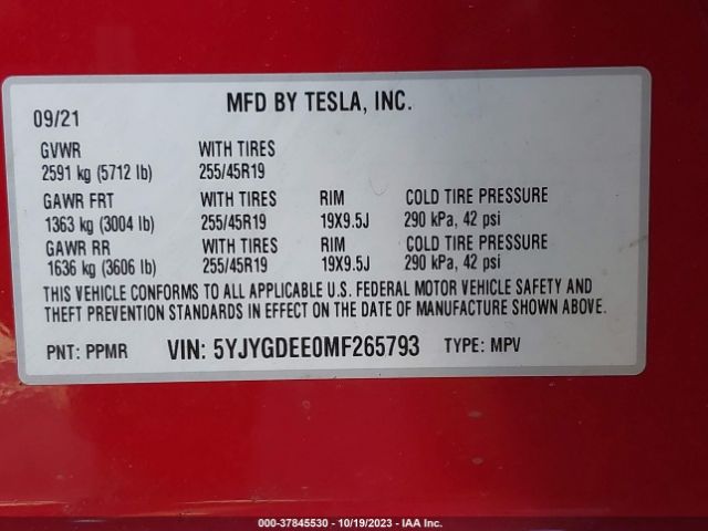 5YJYGDEE0MF265793 Tesla Model Y Long Range