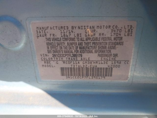 3N1CE2CP7FL395179 Nissan Versa Note S/s Plus/sv/sr/sl