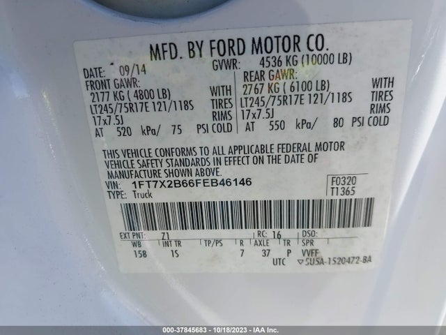 2015 FORD F-250 XL VIN: 1FT7X2B66FEB46146