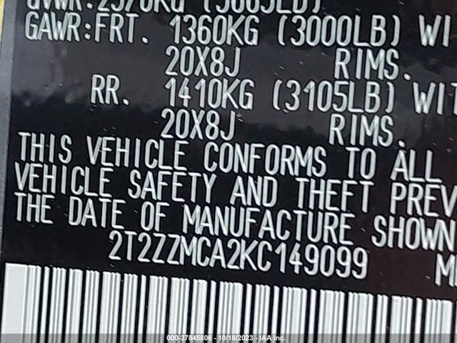 2T2ZZMCA2KC149099 Lexus Rx Rx 350