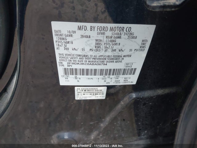 2010 FORD EDGE LIMITED VIN: 2FMDK3KC0ABA56794