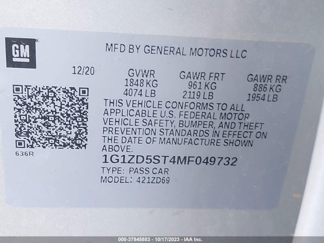 Chevrolet MALIBU LT 2021 1G1ZD5ST4MF049732 Image 9
