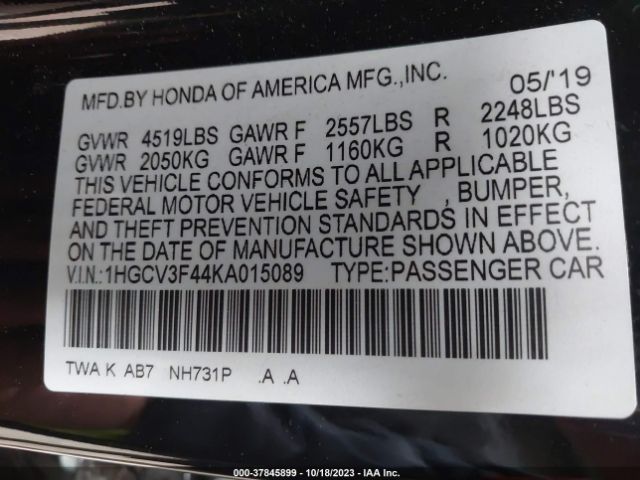 1HGCV3F44KA015089 Honda Accord Hybrid Ex