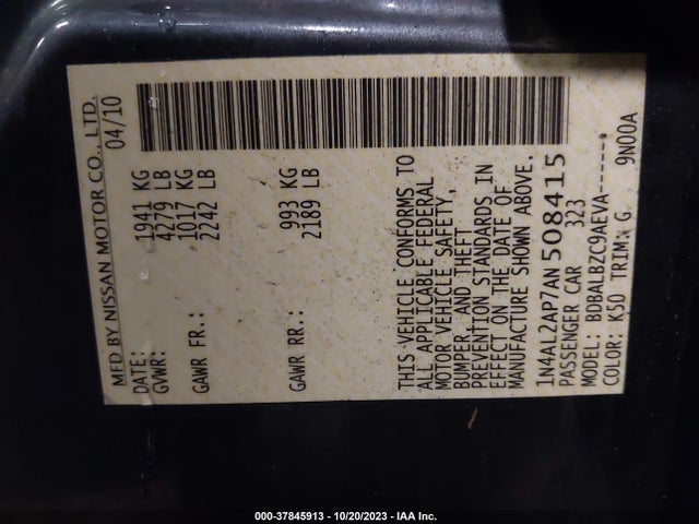 2010 NISSAN ALTIMA 2.5 S VIN: 1N4AL2AP7AN508415