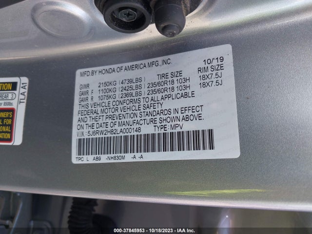 Honda Cr-v Awd Ex-l 2020 5J6RW2H82LA000148 Image 9