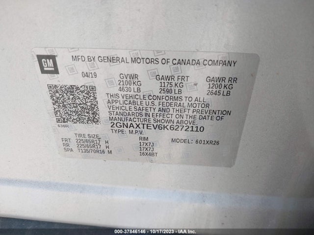 Chevrolet EQUINOX LT 2019 2GNAXTEV6K6272110 Image 9