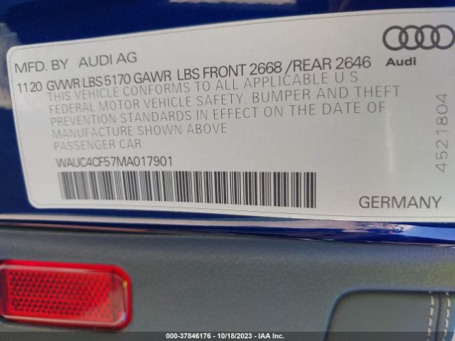 WAUC4CF57MA017901 Audi S5 Sportback Premium Plus Tfsi Quattro Tiptronic