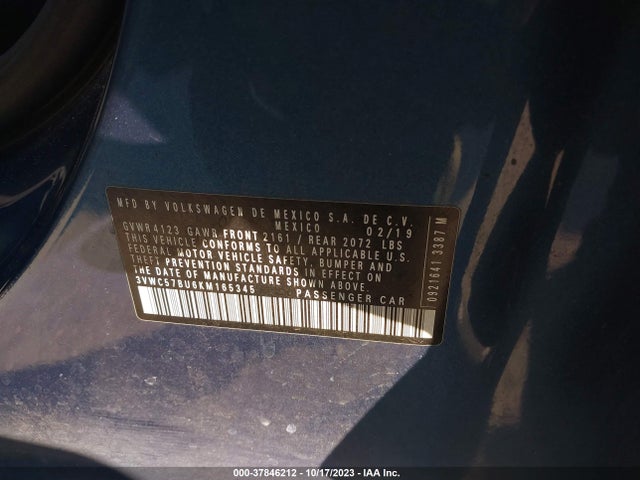 3VWC57BU6KM165345 Volkswagen Jetta S/se/r-line
