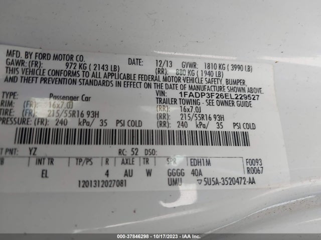 Ford FOCUS SE 2014 1FADP3F26EL229527 Image 9