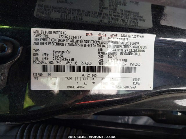 2014 FORD FOCUS SE VIN: 1FADP3F27EL253996