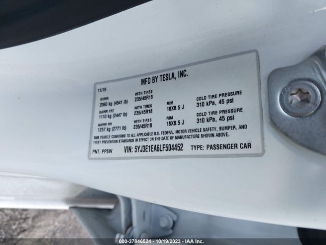 5YJ3E1EA6LF504452 Tesla Model 3 Standard Range