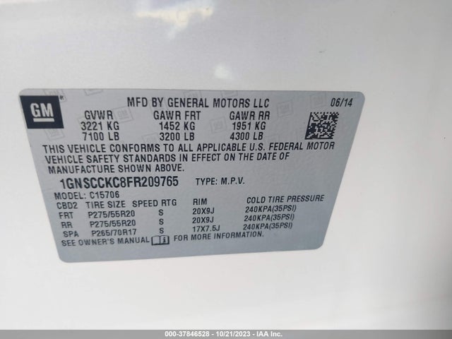 Chevrolet Tahoe Ltz 2015 1GNSCCKC8FR209765 Image 9