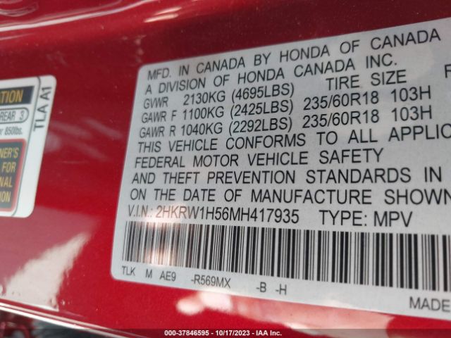 2HKRW1H56MH417935 Honda Cr-v 2wd Ex