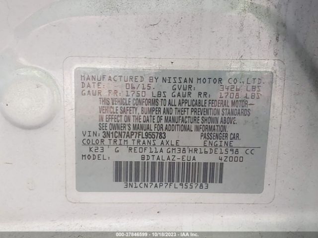 3N1CN7AP7FL955783 Nissan Versa S Plus