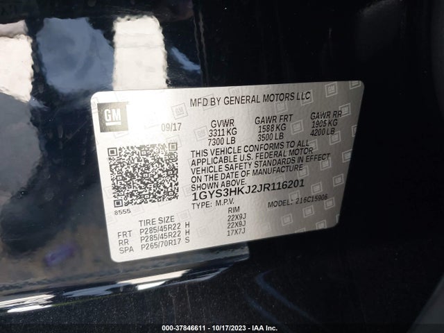 1GYS3HKJ2JR116201 Cadillac Escalade Esv Luxury