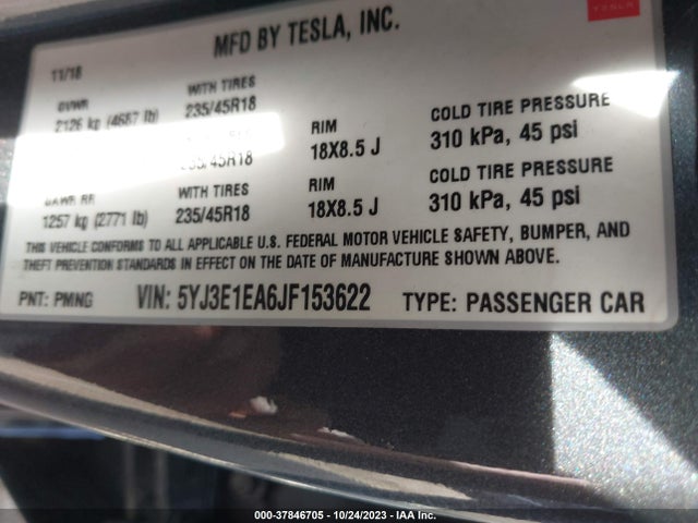5YJ3E1EA6JF153622 Tesla Model 3 Mid Range/long Range