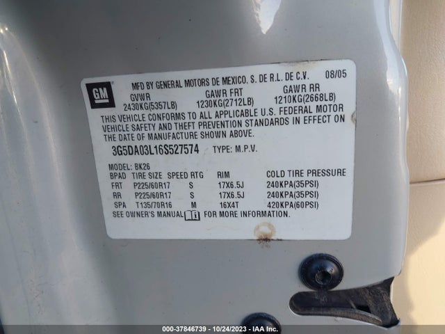 2006 BUICK RENDEZVOUS VIN: 3G5DA03L16S527574