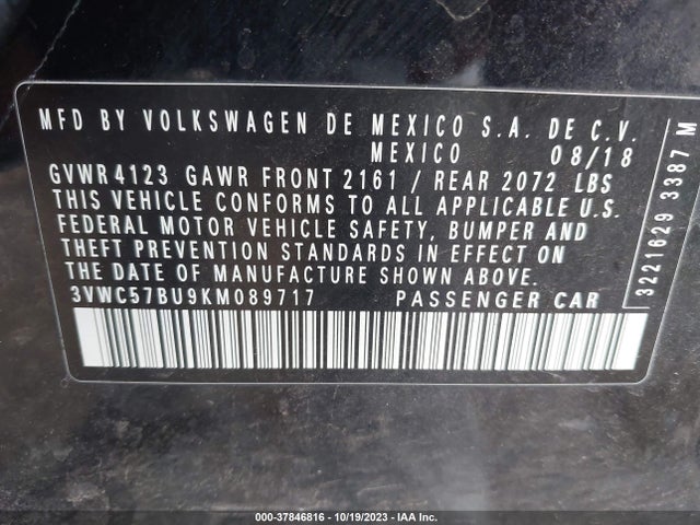 3VWC57BU9KM089717 Volkswagen Jetta S/se/r-line