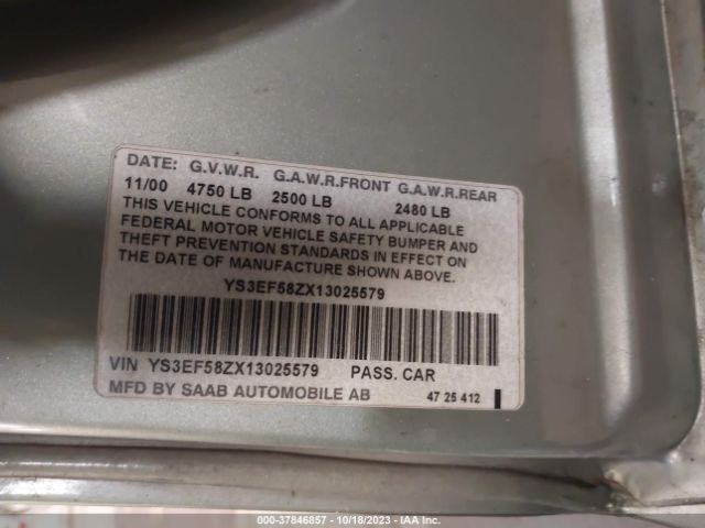 2001 SAAB 9-5 YS3EF58ZX13025579 Photo 8