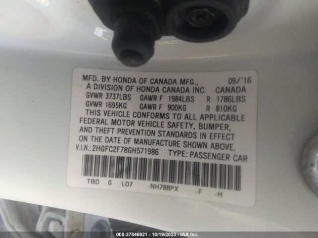 2HGFC2F78GH571986 Honda Civic Sedan Ex