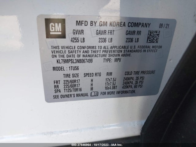 Chevrolet Trailblazer Lt 2022 KL79MPSL3NB067499 Image 9