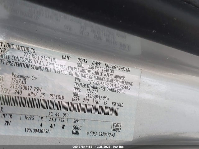 2013 FORD FOCUS SE VIN: 1FADP3F23DL332452