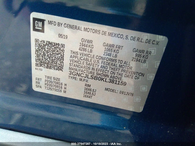 Chevrolet Trax Lt 2019 3GNCJLSB0KL381159 Image 9