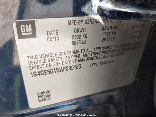 2010 BUICK LACROSSE CXS VIN: 1G4GE5GV2AF309185