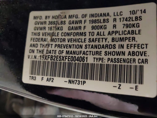 Honda Civic Sedan Lx 2015 19XFB2E5XFE004061 Image 9
