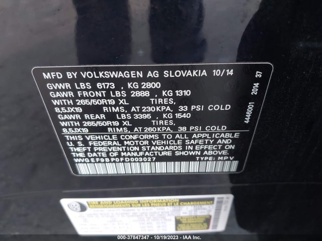 WVGEF9BP0FD003027 Volkswagen Touareg Lux
