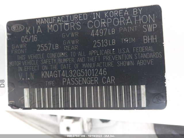 KIA Optima Lx 2016 KNAGT4L32G5101246 Image 9