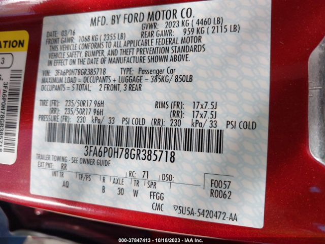 3FA6P0H78GR385718 Ford FUSION SE