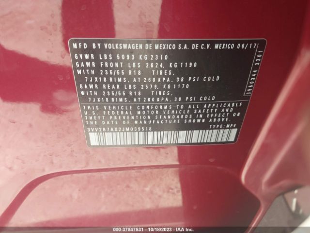 2018 VOLKSWAGEN TIGUAN 3VV2B7AX2JM039518 Photo 8