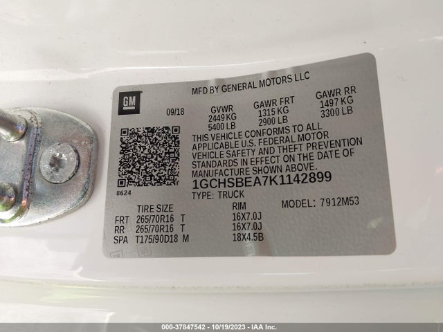 Chevrolet Colorado Wt 2019 1GCHSBEA7K1142899 Image 9
