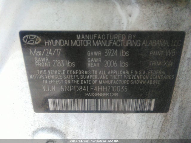 2017 HYUNDAI ELANTRA VALUE EDITION VIN: 5NPD84LF4HH210035