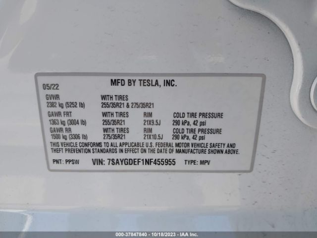 7SAYGDEF1NF455955 Tesla Model Y Performance Dual Motor All-wheel Drive