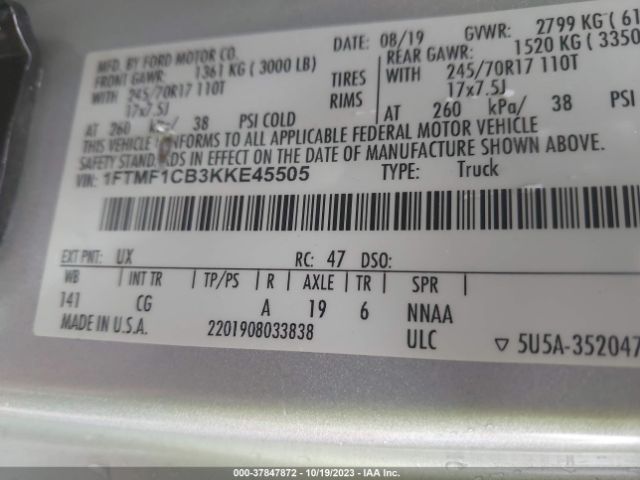 1FTMF1CB3KKE45505 Ford F-150 Xl/xlt