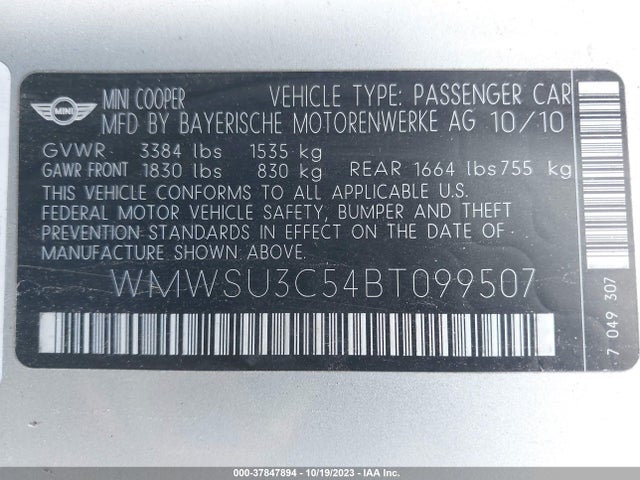 2011 MINI COOPER HARDTOP WMWSU3C54BT099507 Photo 8