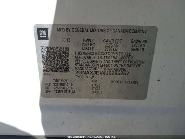 Chevrolet EQUINOX LT 2018 2GNAXJEV4J6295257 Image 9