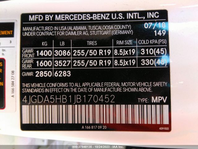 4JGDA5HB1JB170452 Mercedes-Benz Gle Gle 350